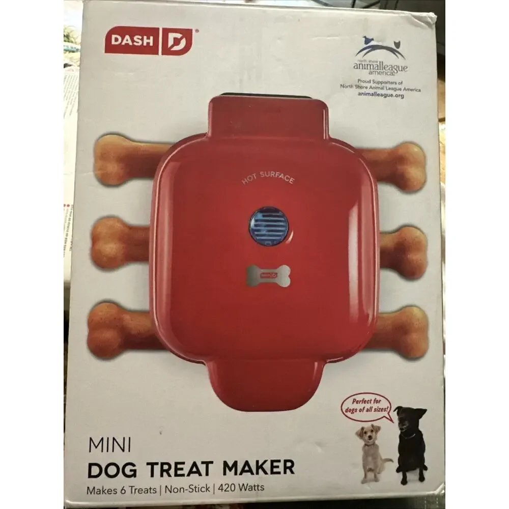 Dash Mini Dog Treat Maker - Makes 6 Treats, Nonstick -‎ Red NEW